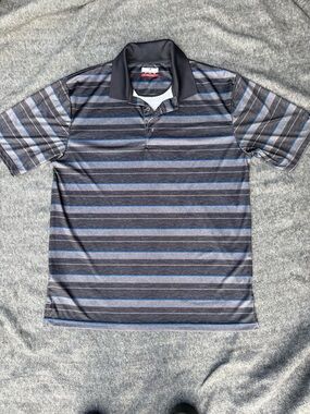 Grand Slam Men's Gray and Blue Striped Polo